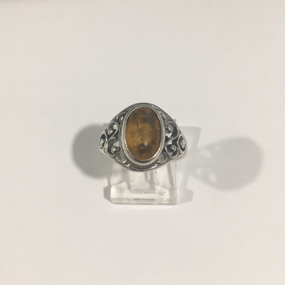 Sterling Silver 925 Vintage Ring 💍 With Orange 💎
